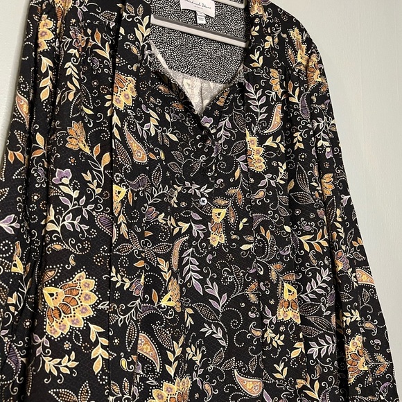 Michael Stars Los Angeles floral print tie neck long sleeve blouse - Picture 4 of 7